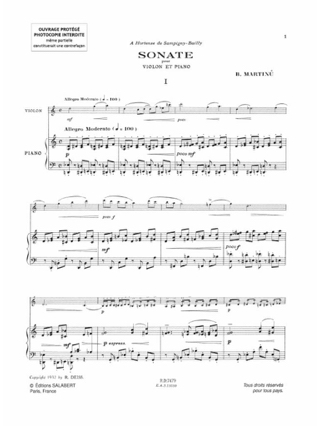 Sonate - Violon - MARTINU - Partition - Violon